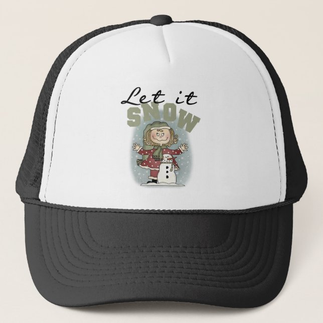 Girl and Snowman Let it Snow T-shirts Trucker Hat (Front)