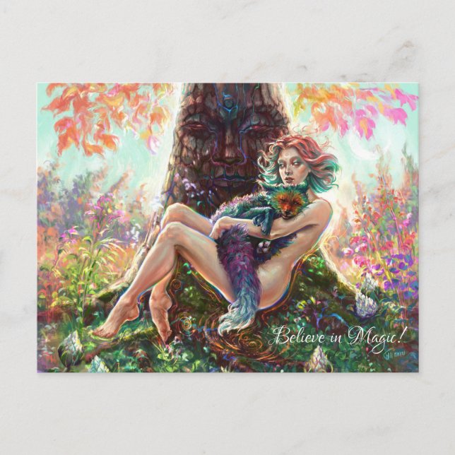 Girl and the magicfox fantasy magical forest art postcard (Front)