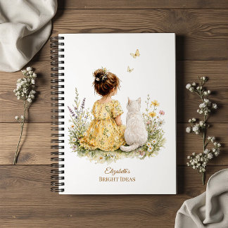 Girl and White Cat Notebook
