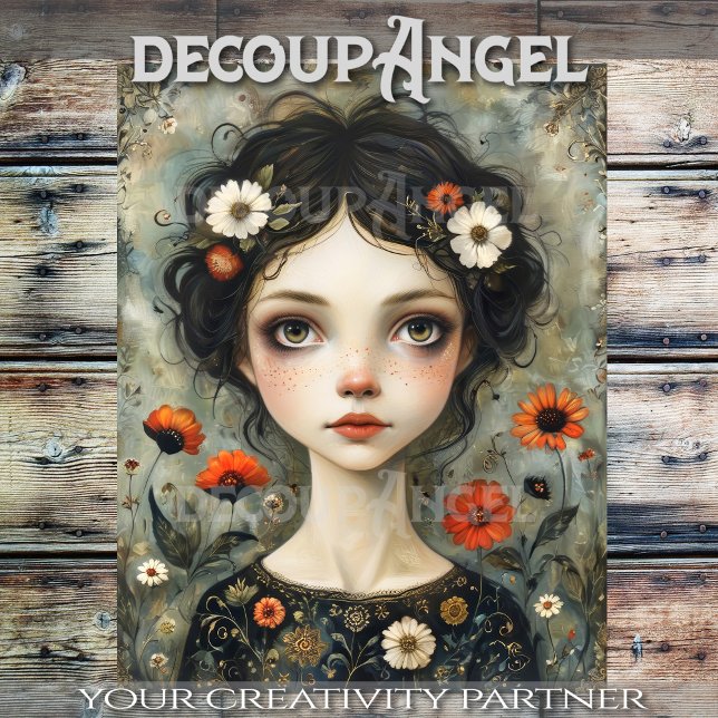 Girl and Wildflowers Decoupage Tissue Paper (Creator Uploaded)