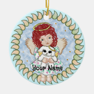 Girl Angel Holding Dog Ceramic Ornament