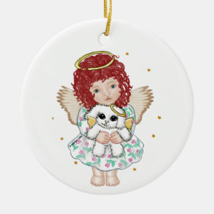 Girl Angel Holding Dog Ceramic Tree Decoration