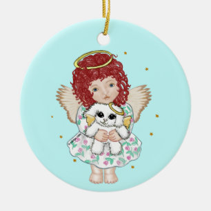 Girl Angel Holding Dog Ceramic Tree Decoration