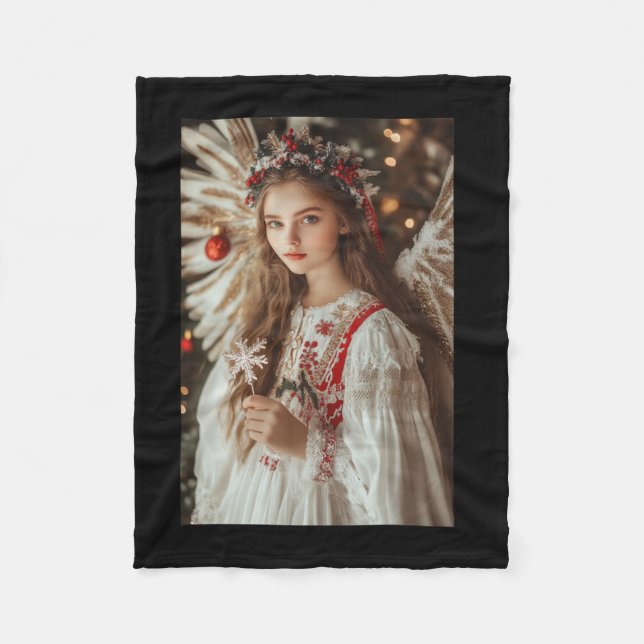 Girl Angel With Flowers Sticker  Fleece Blanket (Front)
