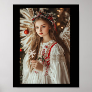 Girl Angel With Flowers Sticker  Poster