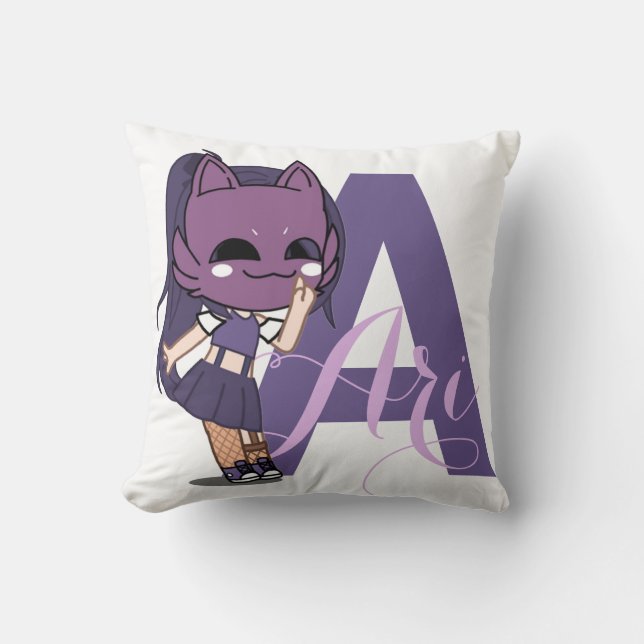 Girl Anime Gacha Decor Purple Ari Cushion (Front)