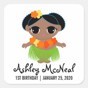 girl ANY AGE hula sweetie BIRTHDAY LUAU favour 2 Square Sticker