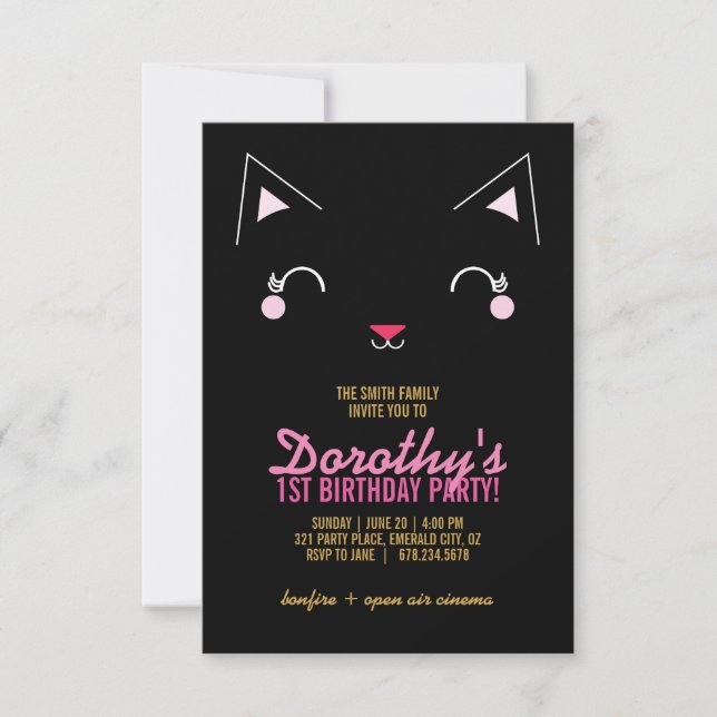 girl ANY AGE kitty CAT BIRTHDAY party Invitation (Front)