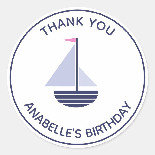 girl ANY AGE sailboat BIRTHDAY PARTY favour label (Front)