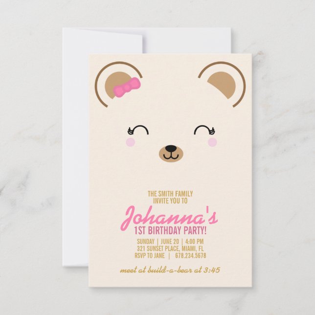 girl ANY AGE teddy BEAR BIRTHDAY party pink Invitation (Front)