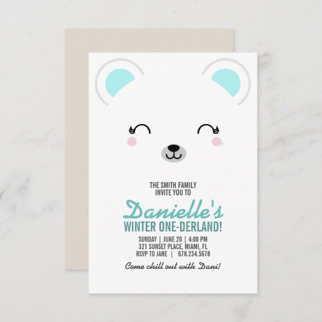 girl ANY AGE winter POLAR BEAR birthday party Invitation (Front/Back)