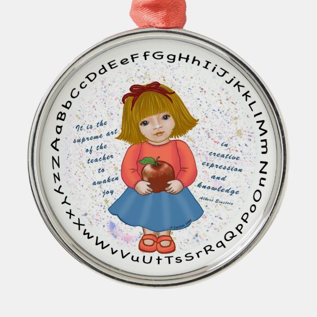 Girl Apple Teacher Metal Tree Decoration (Front)