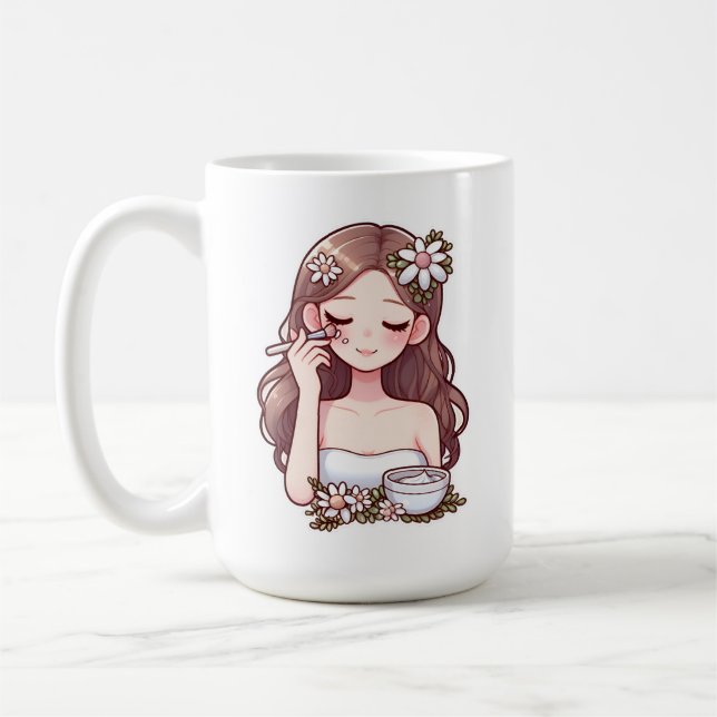 Girl applying skincare coffee mug (Left)