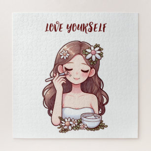Girl applying skincare Love yourself Jigsaw Puzzle
