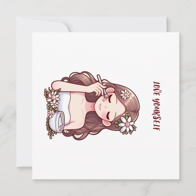 Girl applying skincare Love yourself Thank You Card (Front)