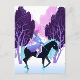 Girl Archer Riding Black Horse  Holiday Postcard