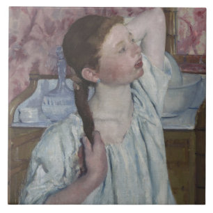 Girl Arranging Her Hair, 1886 (oil on canvas) Ceramic Tile