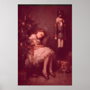 Girl Asleep By Christmas Tree With Nutcracker Poster