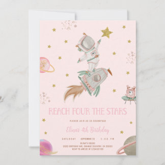 GIRL ASTRONAUT INVITATION, REACH FOUR THE STARS INVITATION