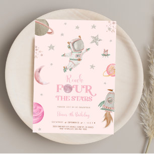 GIRL ASTRONAUT, SPACE 4TH BIRTHDAY,  Invitation