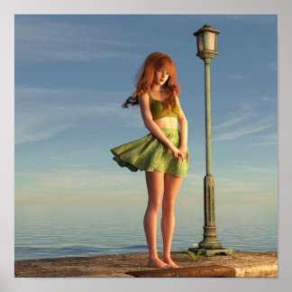 Girl At Lamp Post Painting Poster