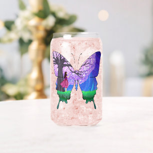 Girl at night in butterfly shape can glass