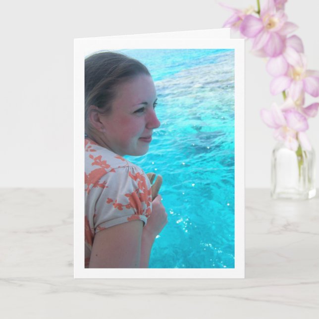Girl at Red Sea Portrait Card (Orchid)