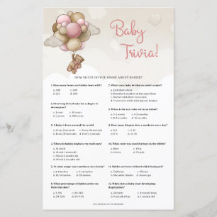 Girl baby bear pink brown balloons Baby Trivia