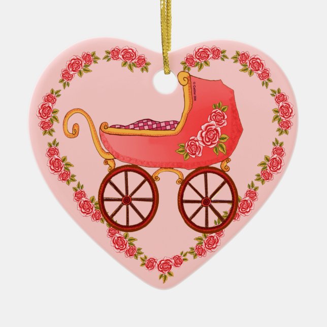 Girl Baby Buggy Heart ornament  (Front)