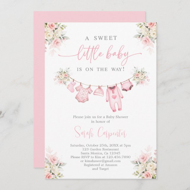 Girl Baby Clothes Baby Shower Invitation (Front/Back)