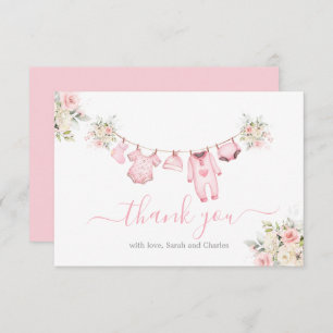 Girl Baby Clothes Baby Shower Thank You Card