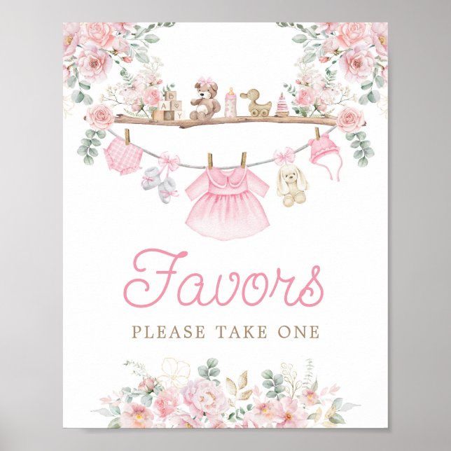 Girl Baby Clothes Pink Clothesline Favours Sign (Front)