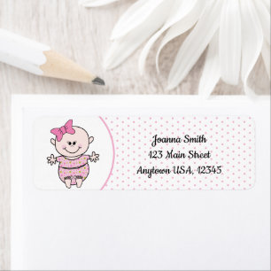 Girl Baby Cute Whimsical Wearing a Pink Bow Return Address Label