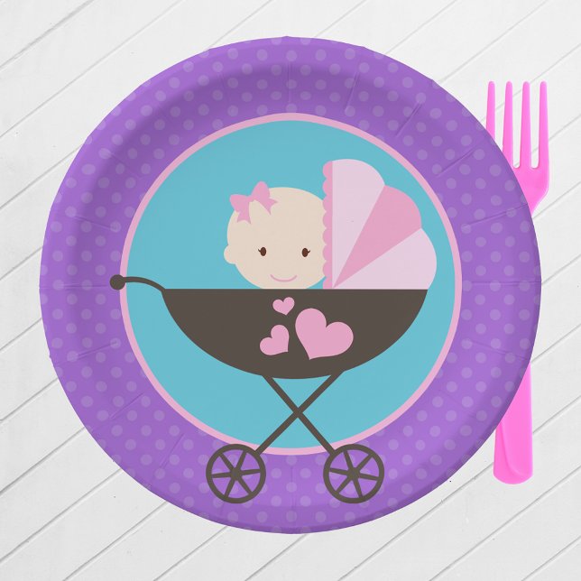 Girl Baby Doll Party Paper Plates (Baby Doll Birthday Party Paper Plates in Purple, Pink and Teal Blue. 2 Plate Sizes Available)