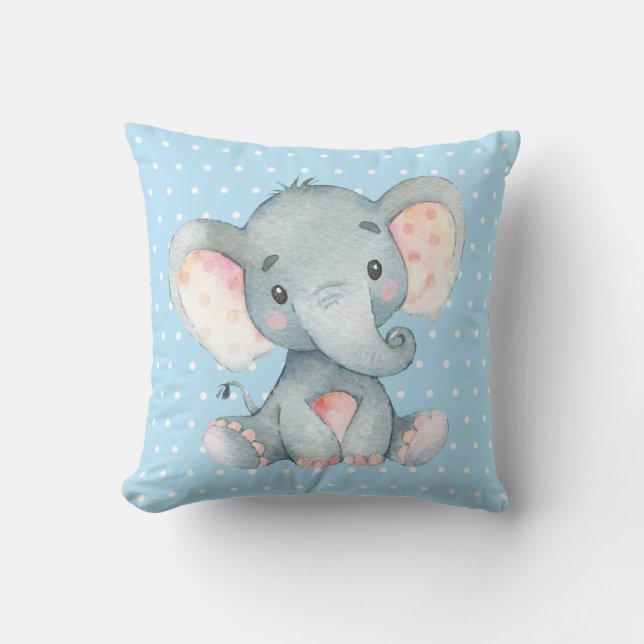 Girl Baby Elephant Blue and Gray Cushion (Front)