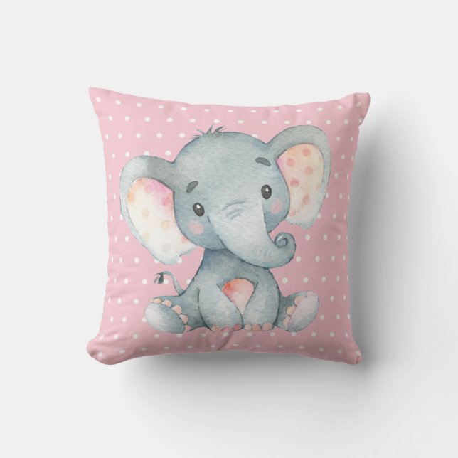 Girl Baby Elephant Pink and Gray Cushion (Front)
