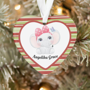 Girl Baby Elephant with Bow Custom Name Ornament
