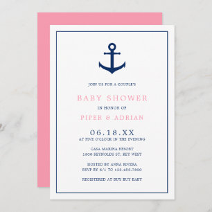 Girl Baby Nautical Pink Blue Anchor Couples Shower Invitation