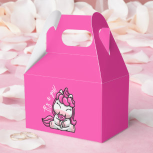 Girl Baby Pink Unicorn Gender Reveal Party Favour Box