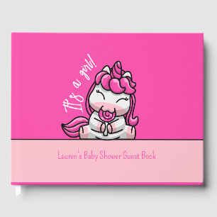 Girl Baby Pink Unicorn Gender Reveal Party Guest Book
