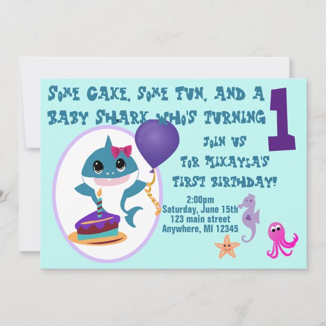 Girl Baby Shark Birthday Invitation (Front)