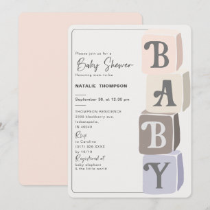 Girl Baby Shower Blocks Blush Invitation