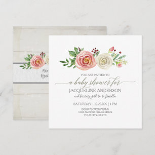Girl Baby Shower Blush n White Roses Rustic Wood Invitation