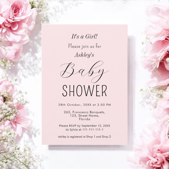 Girl Baby Shower Blush Pink Elegant Invitation (Creator Uploaded)