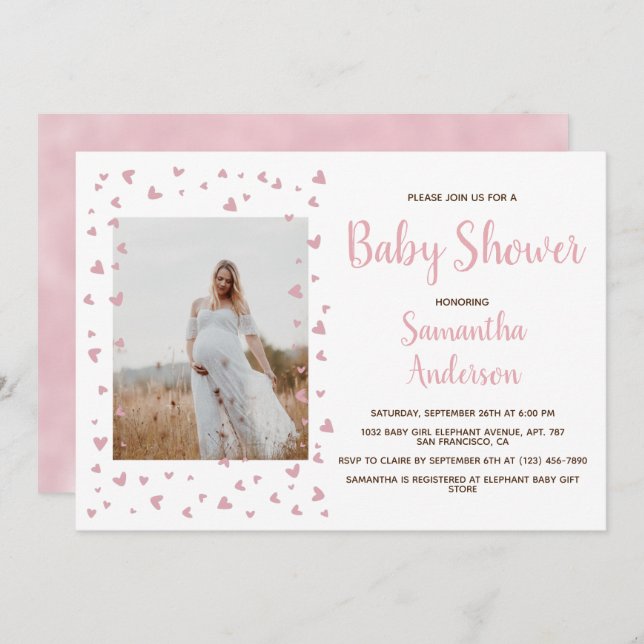 Girl Baby Shower Blush Pink Elegant Photo Invitation (Front/Back)
