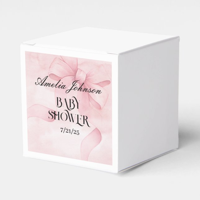 Girl Baby Shower Blush Pink Ribbon Coquette  Favour Box (Front Side)