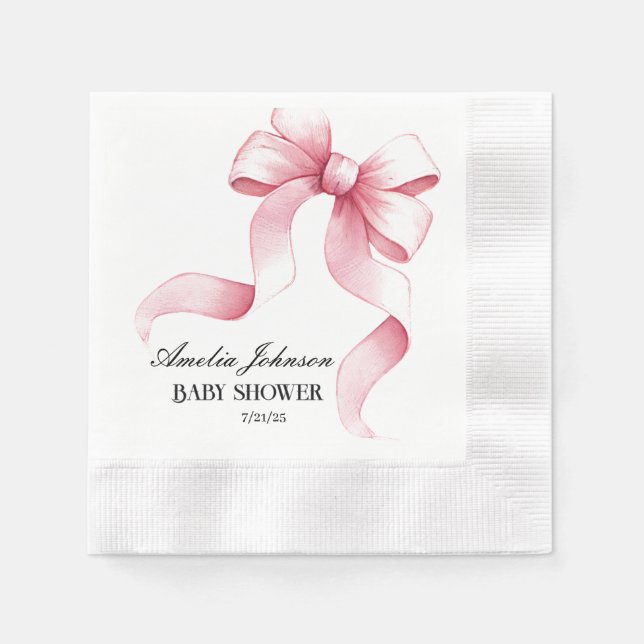 Girl Baby Shower Blush Pink Ribbon Coquette  Napkin (Front)