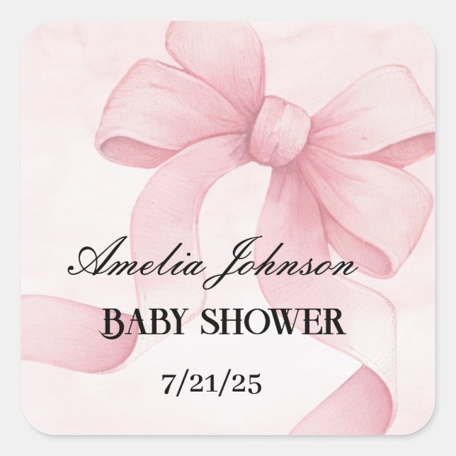 Girl Baby Shower Blush Pink Ribbon Coquette Square Sticker (Front)