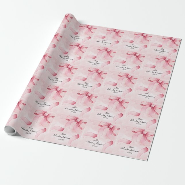 Girl Baby Shower Blush Pink Ribbon Coquette   Wrapping Paper (Unrolled)