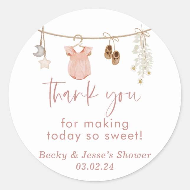 Girl Baby Shower | Boho Blush Pink Favour Stickers (Front)